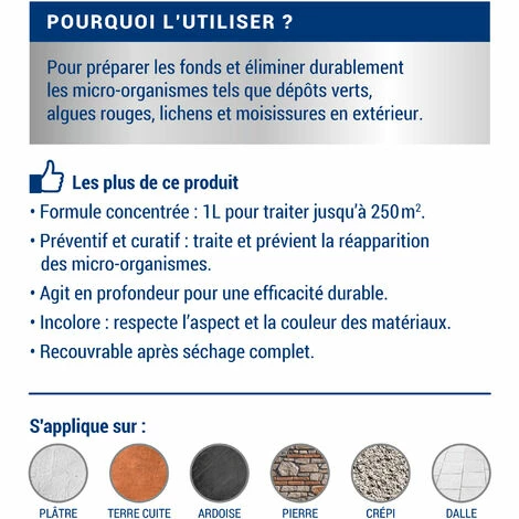 Traitement Anti-dépôts Verts -Toiture,Façade,Sols - Incolore - 1L - Ripolin - Incolore â Image 3