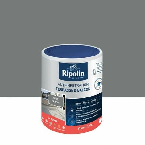 RIPOLIN Revêtement D'étanchéité Sol Extérieur, RIPOLIN Terrasse Et Balcon Gris 0,75 L