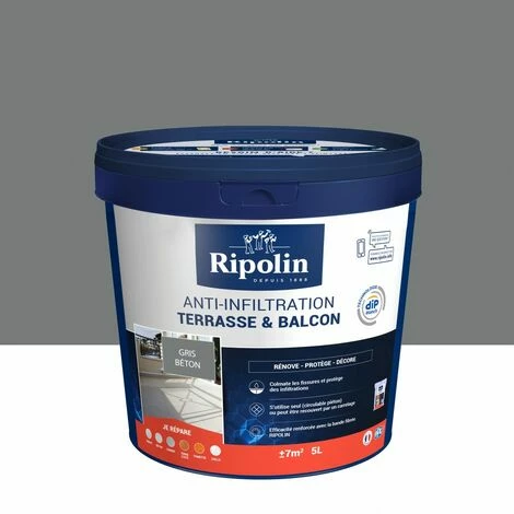 RIPOLIN Revêtement D'étanchéité Sol Extérieur, RIPOLIN Terrasse Et Balcon Gris 5 L
