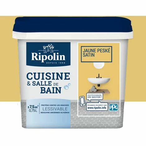 Peinture Cuisine & Salle De Bain RIPOLIN Jaune Peske 0,75 L - Jaune Peske