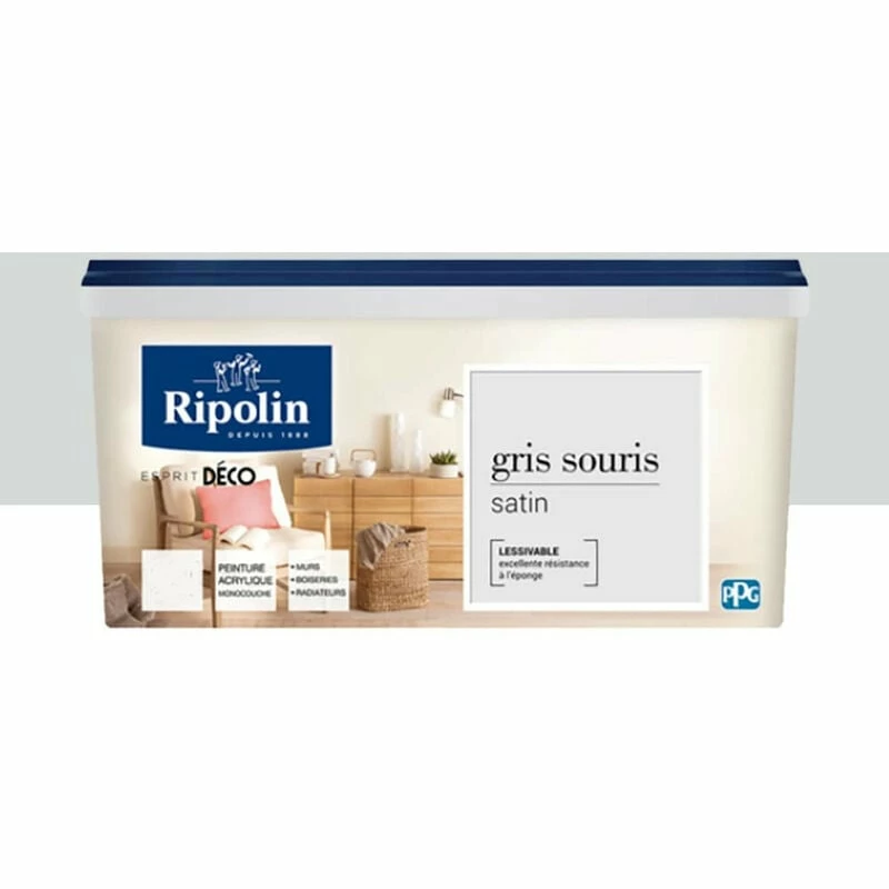 Peinture Acrylique RIPOLIN Esprit Déco Satin Gris Souris 3 L - Gris Souris