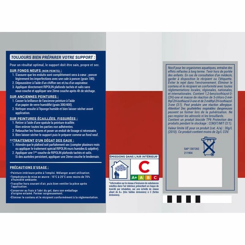 Peinture Blanc Mat - Murs Et Plafonds Tachés Et Salis - 2,5L - Ripolin - Blanc â Image 2