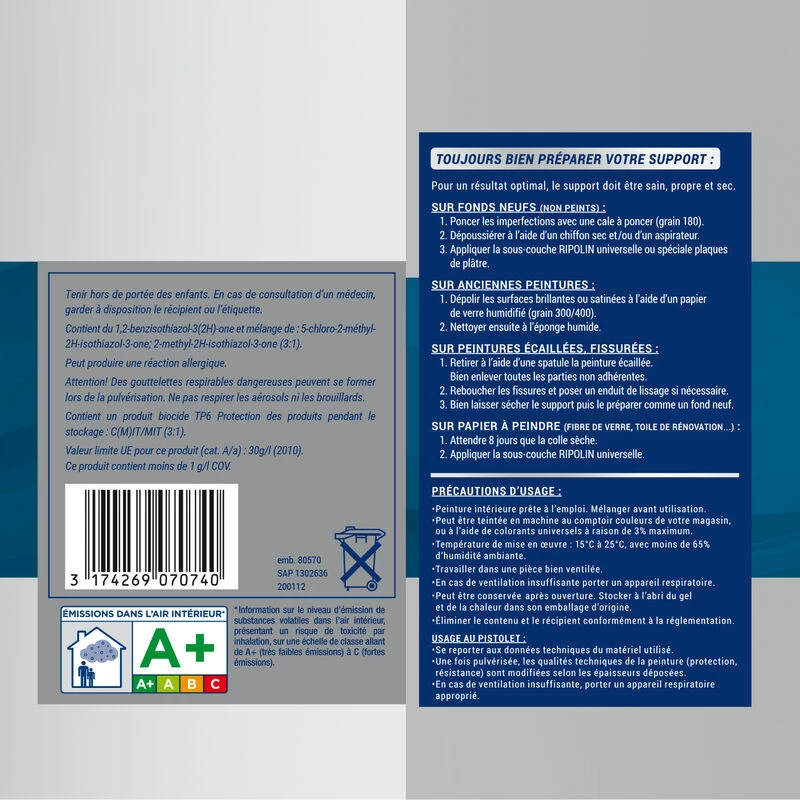Peinture Blanche Monocouche Pour Murs, Plafonds, Boiseries Et Radiateurs, Mat Ripolin â Image 2