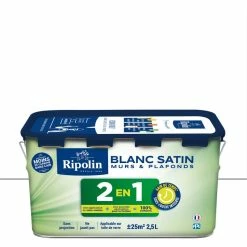 Peinture Blanche Pour Murs Et Plafonds Avec Sous-Couche Intégrée, Satin Ripolin