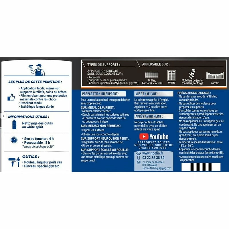 Peinture Fer Glycéro Ripolin XPRO3 Fer Brillant Blanc Cassé 0,5 L - Blanc Cassé â Image 3