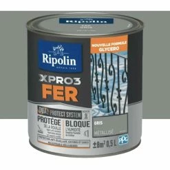 Peinture Fer Glycéro Ripolin XPRO3 Fer Gris Metallisé 0,5 L - Gris