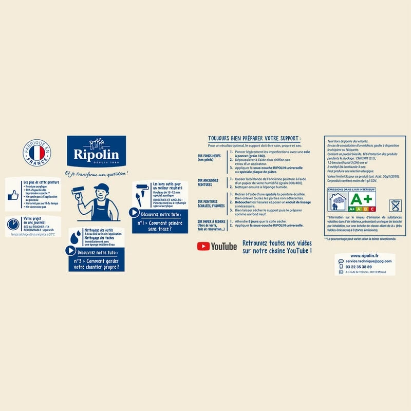 Peinture Murale Toutes Pièces - Satin - 2,5L - Beige Plage - Ripolin - Beige Plage â Image 4