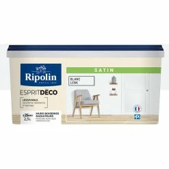 Peinture Murale Toutes Pièces - Satin - 2,5L - Blanc Lenk - Ripolin - Blanc Lenk