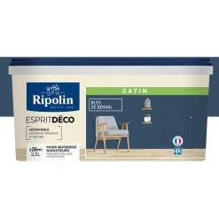 Peinture Murale Toutes Pièces - Satin - 2,5L - Bleu De Bering - Ripolin - Bleu De Bering