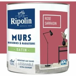 Peinture Murs, Boiseries, Radiateurs RIPOLIN Rose Sarrasin Satin 0,5 L - Rose Sarrasin