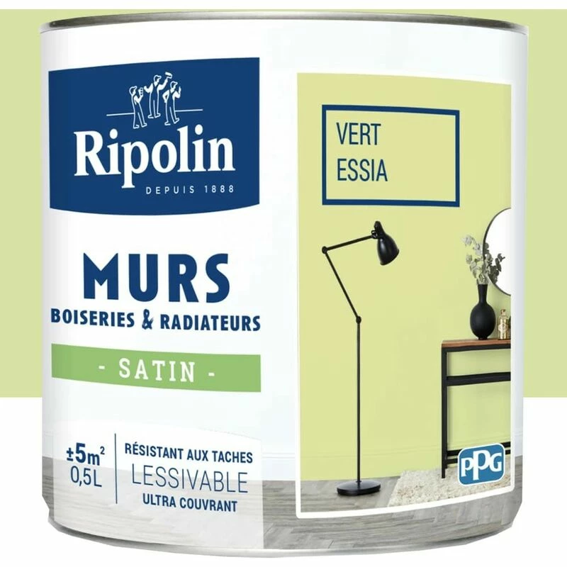 Peinture Murs, Boiseries, Radiateurs RIPOLIN Vert Essia Satin 0,5 L - Vert Essia