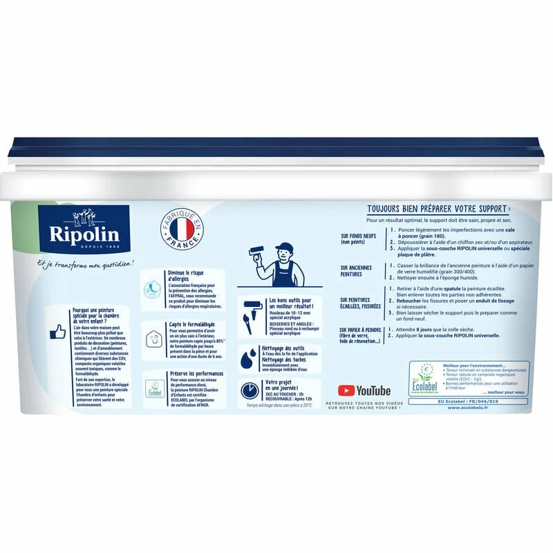 Peinture Murs Et Plafonds Chambre D'Enfants - Mat - 2,5L - Blanc - Ripolin - Blanc â Image 3