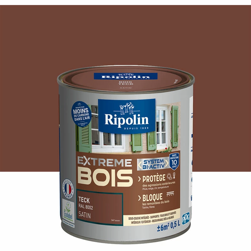 Peinture Pour Bois Intérieur Et Extérieur - Satin - 0,5L - Teck RAL 8002 - Ripolin - Teck RAL 8002