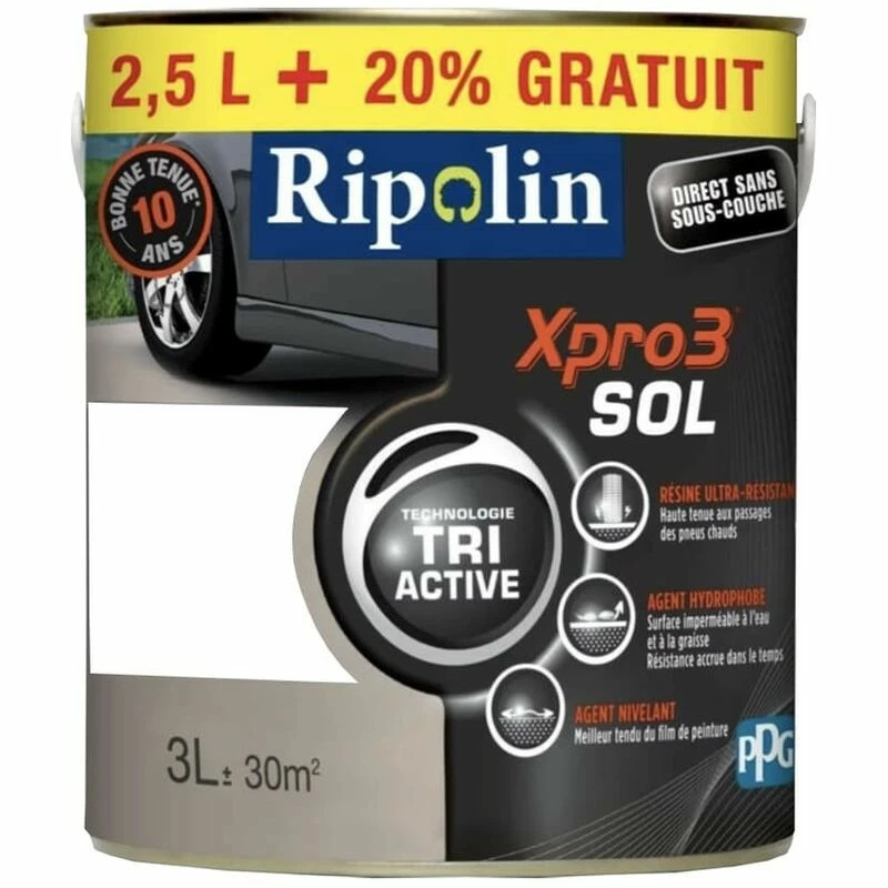 Peinture RIPOLIN XPro3 Sol Tri Active Blanc 3 L - Blanc