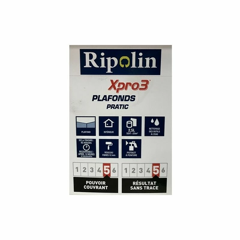 Peinture XPro3 Plafonds Pratic RIPOLIN Blanc Mat 3 L - Blanc â Image 2