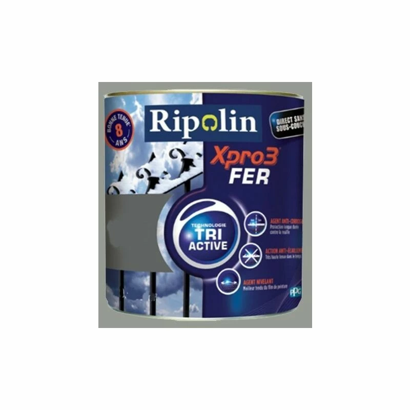 RIPOLIN Peinture Acrylique Xpro3 Tri Active Fer Gris Argenté 0,5 L - Gris Argenté