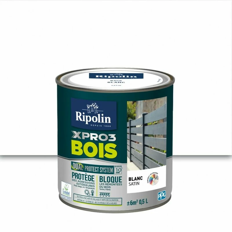 RIPOLIN Peinture Bois Extérieur / Intérieur Xpro3 RIPOLIN, Blanc Satiné 0.5 L