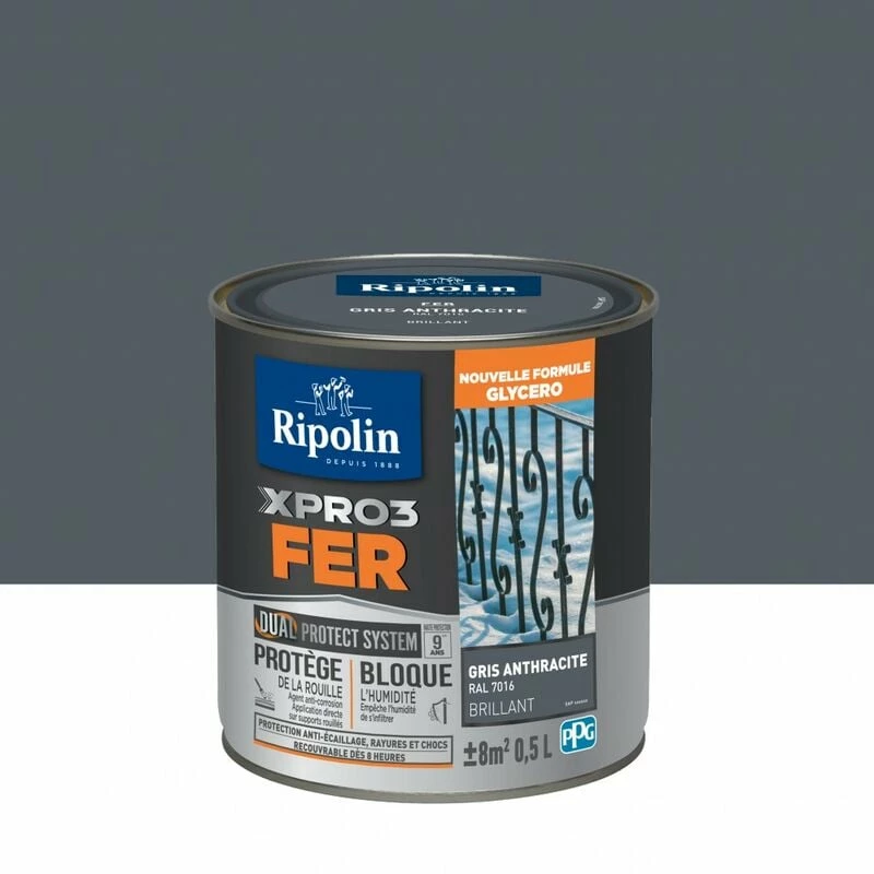 RIPOLIN Peinture Fer Extérieur / Intérieur Xpro3 RIPOLIN Gris Anthracite Brillant 0.5 L