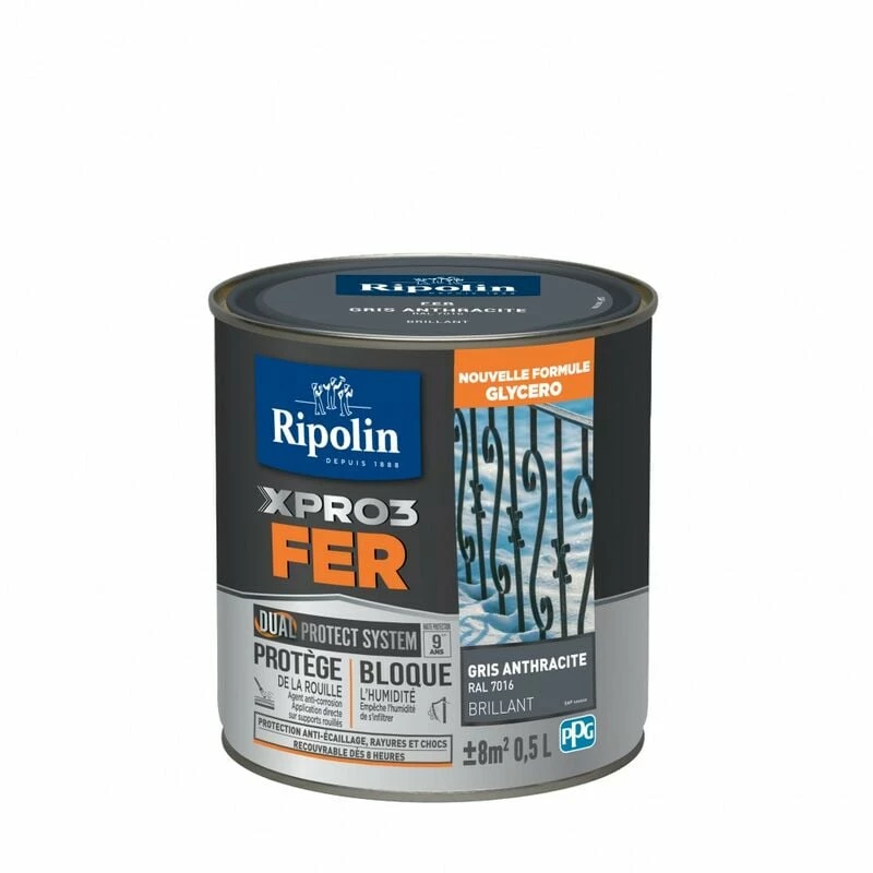 RIPOLIN Peinture Fer Extérieur / Intérieur Xpro3 RIPOLIN Gris Anthracite Brillant 0.5 L â Image 5