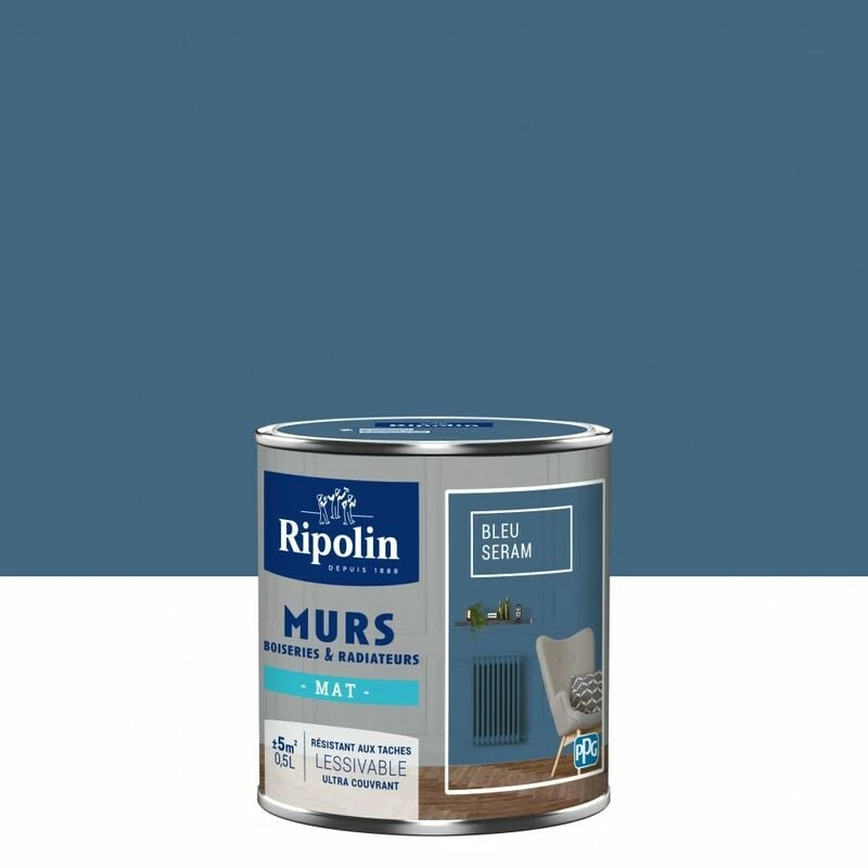 RIPOLIN Peinture Mur, Boiserie, Radiateur RIPOLIN Bleu Seram Mat 0.5 L