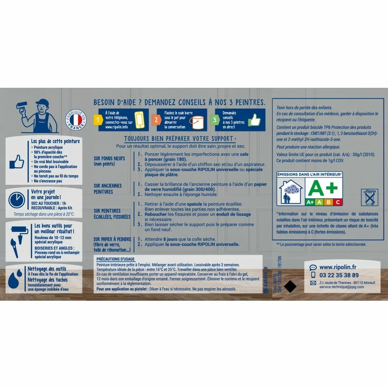 RIPOLIN Peinture Mur, Boiserie, Radiateur RIPOLIN Bleu Seram Mat 0.5 L â Image 5