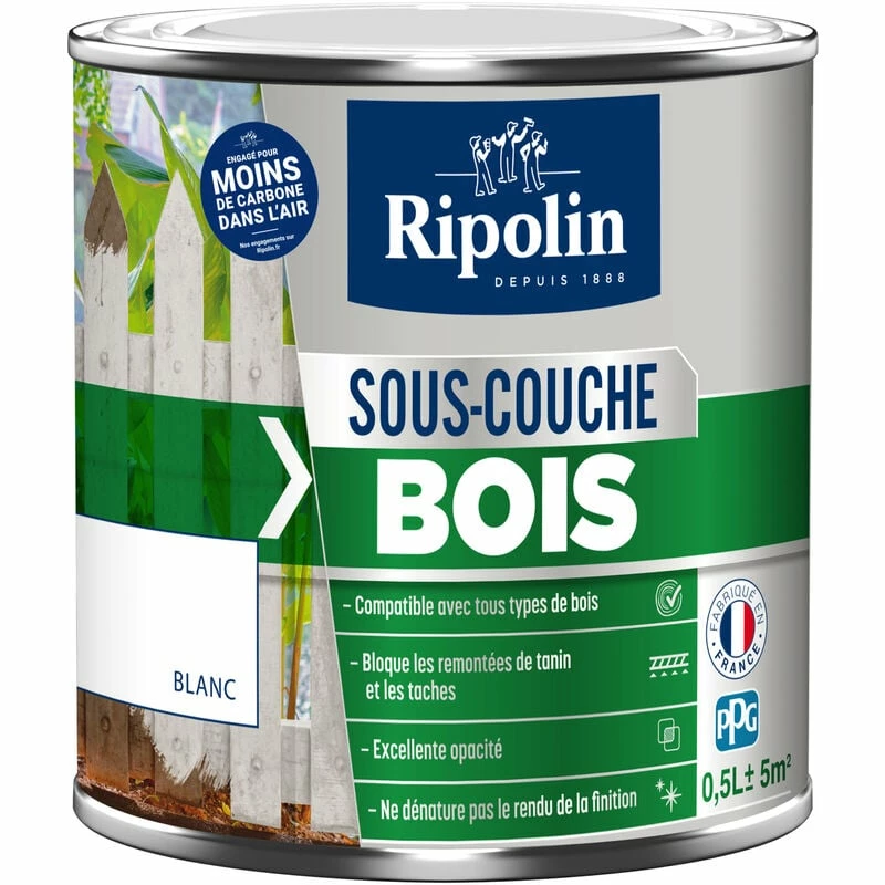 Sous Couche - Bois - Satin - Blanc - 0,5L - Ripolin - Blanc