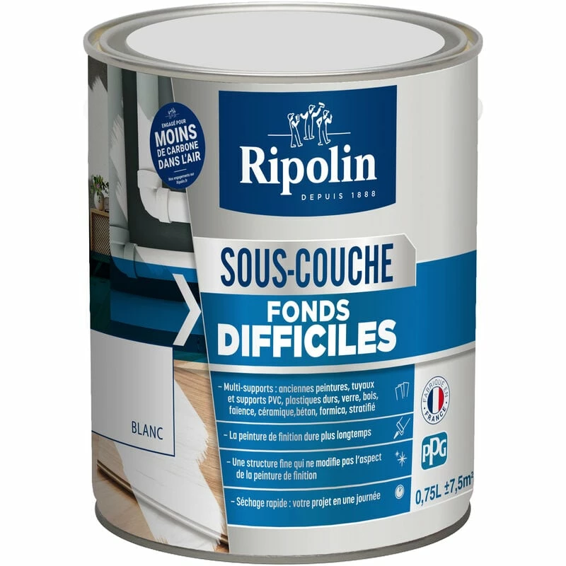 Sous Couche - Fonds Difficiles - Mat - 0,75L - Ripolin - Blanc